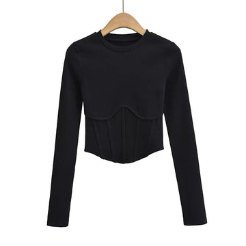 Corset Style Ribbed Long Sleeve Top - SunsetFashionLA